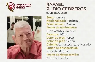 Piden ayuda para localizar a adulto mayor extraviado en Boca del Río