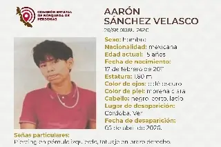 Piden apoyo para localizar a menor de edad desaparecido en Córdoba, Veracruz 