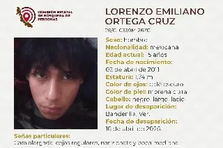 Piden apoyo para localizar a menor de edad desaparecido en Banderilla, Veracruz