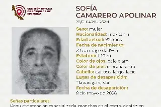 Mujer de la tercera edad desaparece al norte de Veracruz; aquí sus características 