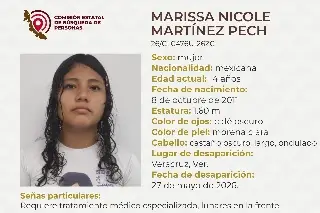 Piden apoyo para localizar a menor de edad desaparecida en el puerto de Veracruz