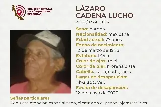 Hombre de la tercera edad desaparece en Alvarado, Veracruz 