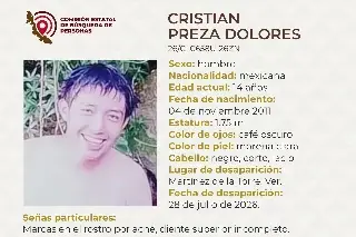 Menor de edad desaparece al norte de Veracruz; aquí sus características 