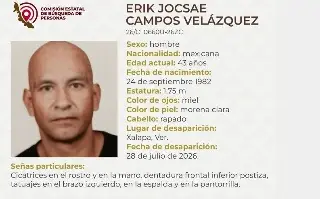 Suman 12 días desde la desaparición de Erick Campos en Xalapa; estas son sus características