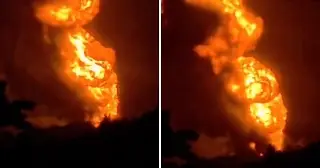 Así se ve de cerca el incendio tras la explosión en planta de sal en Jáltipan (VIDEO)