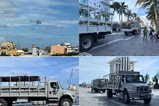 Helicópteros, camiones y elementos de la Marina desplegados en el centro de Veracruz