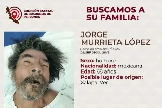 Buscan a familiares de Jorge Murrieta López, localizado en Xalapa