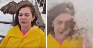 Oleaje de huracán 'Polo' baña a reportera en playas de Sonora (VIDEO)