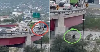 Motociclista sobrevive a caída de 15 metros al Río Santa Catarina en Monterrey