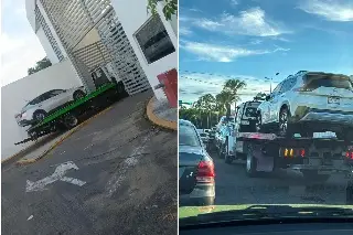 ¡Se negó a bajar! Grúa se lleva camioneta con conductora a bordo en Veracruz
