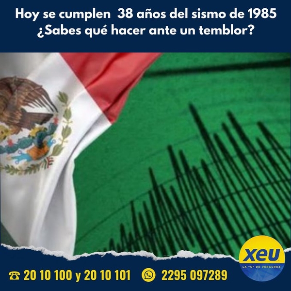Imagen #SondeoXEU Hoy se cumplen  38 años del sismo de 1985.  ¿Sabes qué hacer en caso de un temblor?