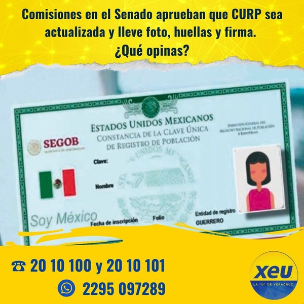 Imagen #SondeoXEU Comisiones en el Senado aprueban que CURP sea actualizada y lleve foto, huellas y firma. ¿Qué opinas?