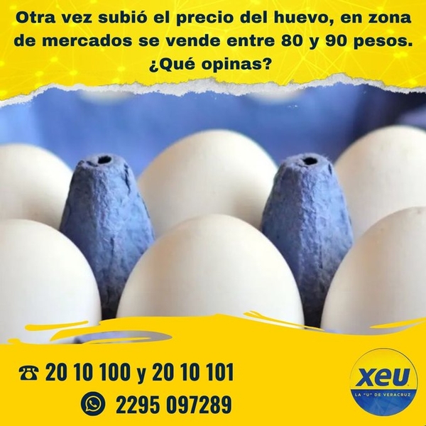 Imagen Otra vez subió el precio del huevo, en zona de mercados se vende entre 80 y 90 pesos. ¿Qué opinas?