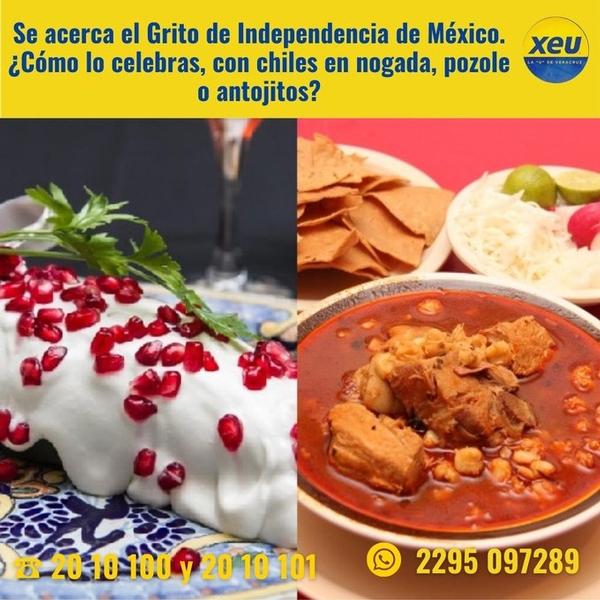 Imagen #SondeoXEU Se acerca el Grito de Independencia de México. ¿Cómo lo celebras, con chiles en nogada, pozole o antojitos?