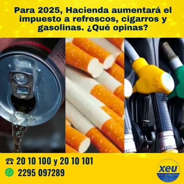 Imagen #SondeoXEU Para 2025, Hacienda aumentará el impuesto a refrescos, cigarros y gasolinas. ¿Qué opinas?