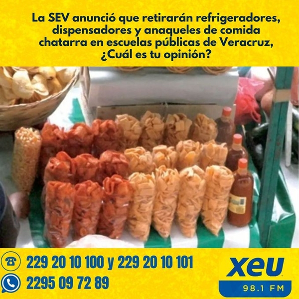 Imagen La SEV anunció que retirarán refrigeradores, dispensadores y anaqueles de comida chatarra en escuelas públicas de Veracruz, ¿Cuál es tu opinión?