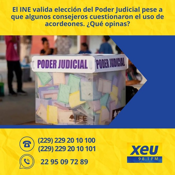Imagen El INE valida elección del Poder Judicial pese a que algunos consejeros cuestionaron el uso de acordeones. ¿Qué opinas? #SondeoXEU