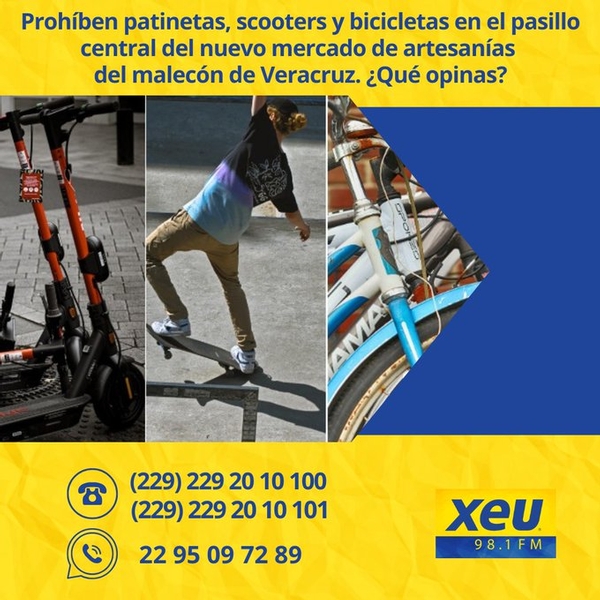 Imagen Prohíben patinetas, scooters y bicicletas en el pasillo central del nuevo mercado de artesanías del malecón de Veracruz. ¿Qué opinas? #SondeoXEU