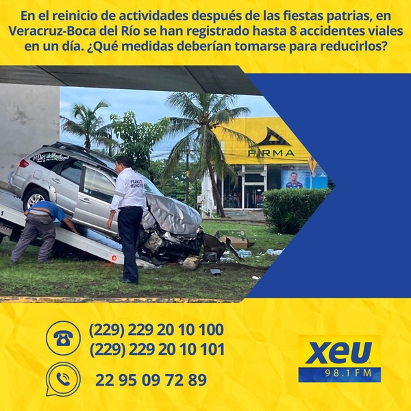 Imagen En el reinicio de actividades después de las fiestas patrias, en Veracruz y Boca del Río se han registrado hasta 8 accidentes viales en un día. ¿Qué medidas deberían tomarse para reducirlos?