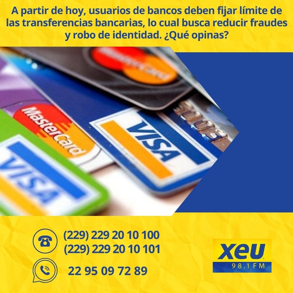 Imagen  A partir de hoy, usuarios de bancos deben fijar límite de las transferencias bancarias, lo cual busca reducir fraudes y robo de identidad. ¿Qué opinas? #SondeoXEU