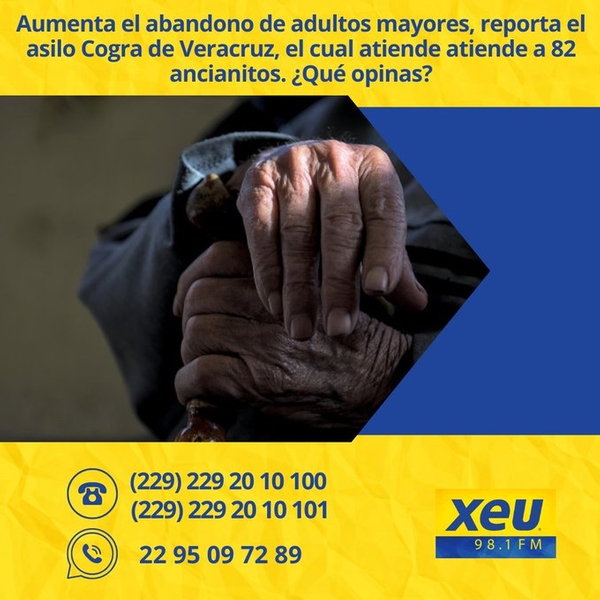Imagen Aumenta el abandono de adultos mayores, reporta el asilo Cogra de Veracruz, el cual atiende atiende a 82 ancianitos. ¿Qué opinas? #SondeoXEU