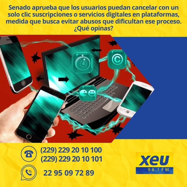 Imagen Senado aprueba que los usuarios puedan cancelar con un solo clic suscripciones o servicios digitales en plataformas, medida que busca evitar abusos que dificultan ese proceso. ¿Qué opinas?