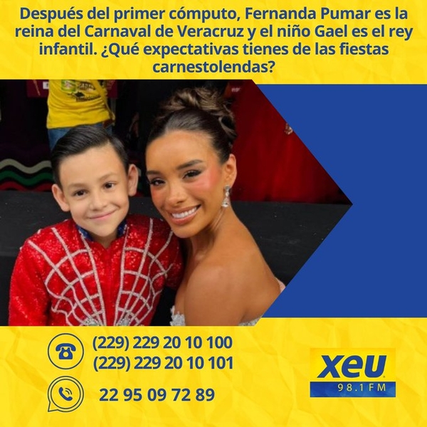 Imagen Después del primer cómputo, Fernanda Pumar será la reina del Carnaval de Veracruz y el niño Gael será el rey infantil. ¿Qué expectativas tienes de las fiestas carnestolendas?