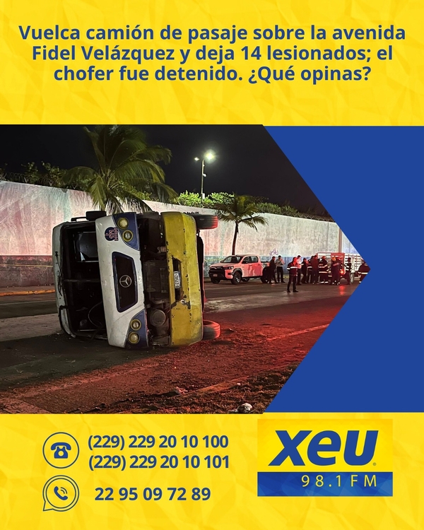 Imagen Vuelca camión de pasaje sobre la avenida Fidel Velázquez y deja 14 lesionados; el chofer fue detenido. ¿Qué opinas?