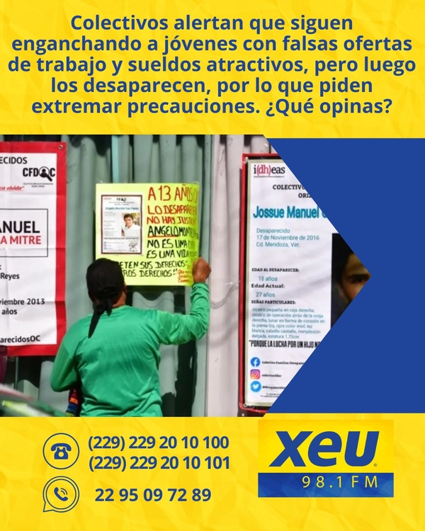 Imagen Colectivos alertan que siguen enganchando a jóvenes con falsas ofertas de trabajo con sueldos atractivos y luego los desaparecen; piden extremar precauciones. ¿Qué opinas?