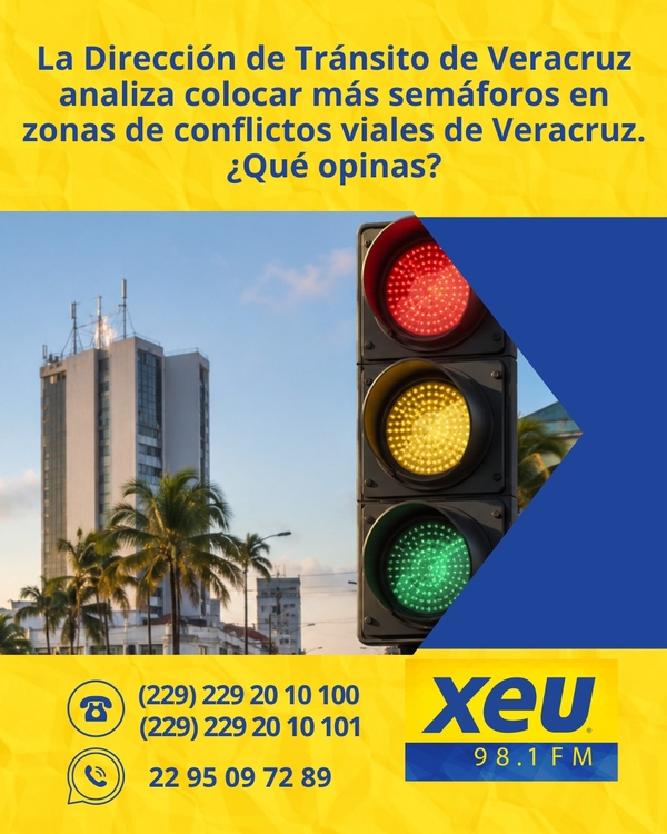 Imagen La Dirección de Tránsito de Veracruz analiza colocar más semáforos en zonas de conflictos viales de Veracruz. ¿Qué opinas? #SondeoXEU